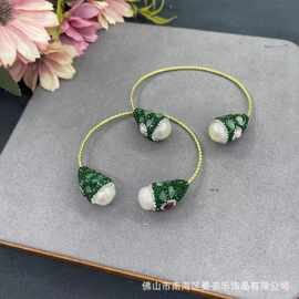 新款巴洛克珍珠镶嵌东陵玉原石可调节手圈  中古天然石经典首饰