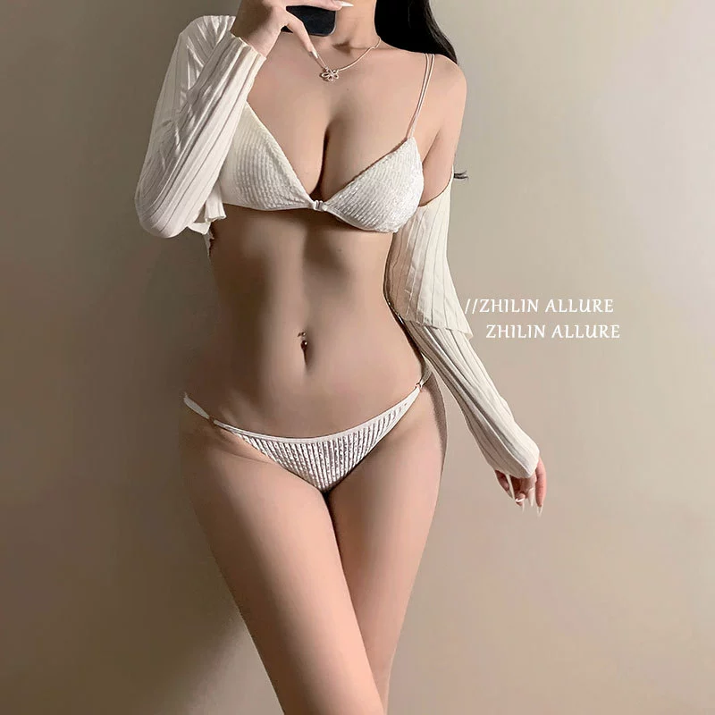 Velvet Demi-Cup Bra & Brief Set, Women, Velvet bralette, demi-season