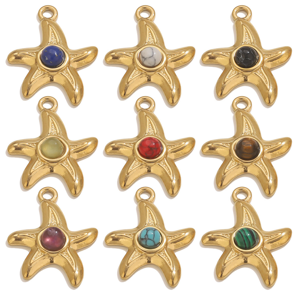 Natural Stone Inlay Material 1 Piece 304 Stainless Steel Natural Stone PVD Coated Real Gold Plated Starfish Pendant Pendant