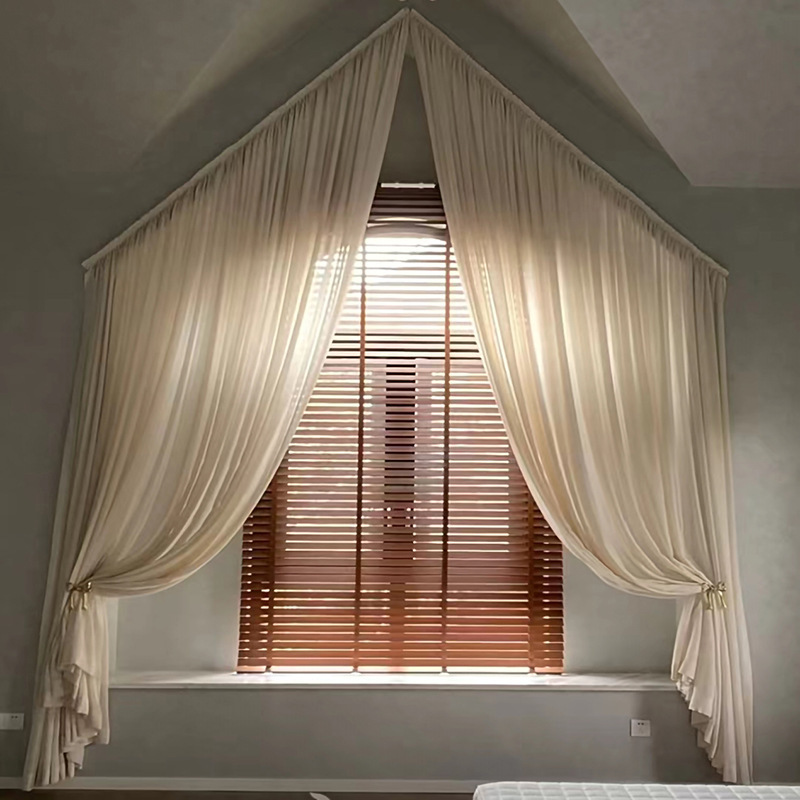 Pointed Sloping Roof Triangle Arc Opaque Window Attic Arched Skylight Curved Special-Shaped Curtain Gauze Curtain