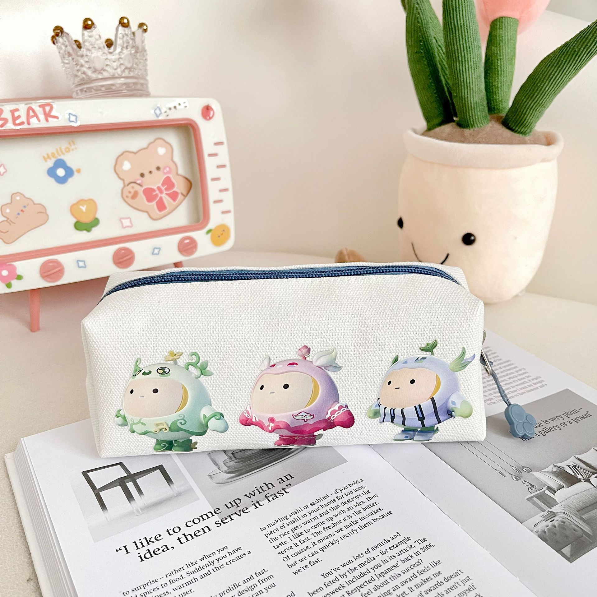 Bolsa de lápices de perro Pinta Bolsa de lápices de oso de fresa linda Red de Internet Bolsa de papelería de escuela primaria de gran capacidad Bolsa de almacenamiento