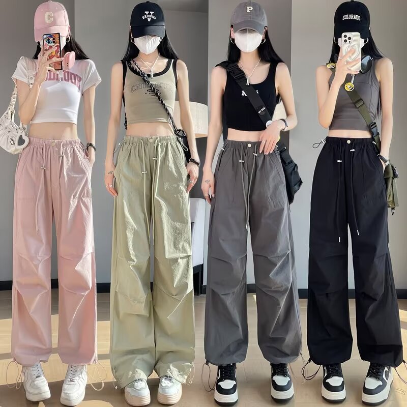 2026 신상 한국 스타일 트렌디 루즈핏 캐주얼 팬츠 여성용 다용도 바지 여름 얇은 소재 드레이프 와이드 레그 롱 팬츠