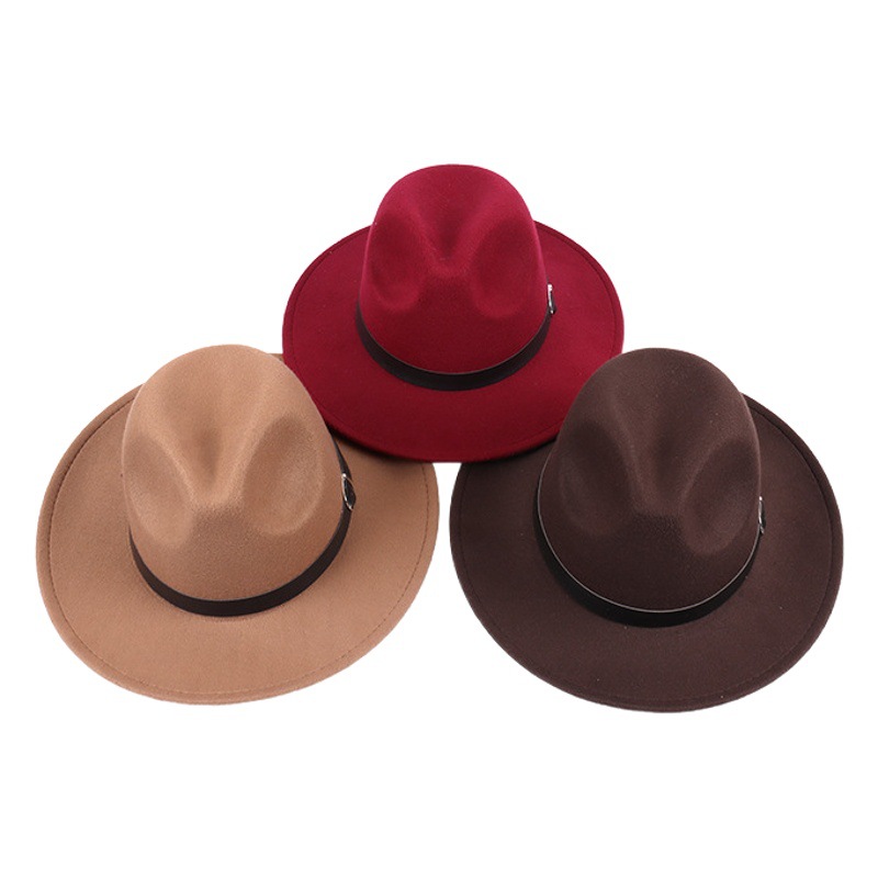 Suministro transfronterizo de sombrero de fieltro de color sólido Sombrero de jazz retro británico para hombres y mujeres Sombrero de Caballero de ala plana