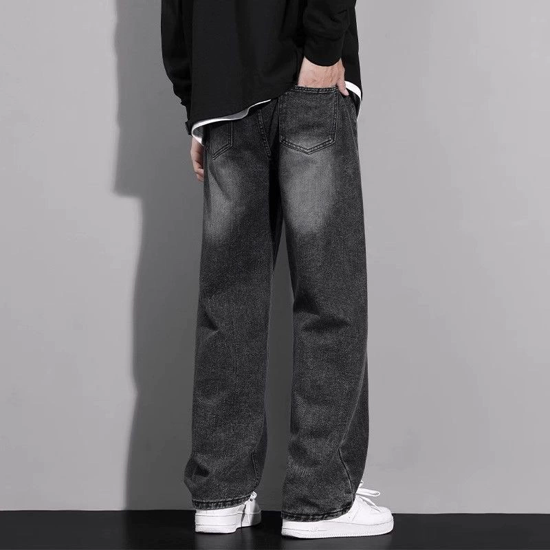 Black summer thin jeans, trousers, gradient, oversize, loose straight fit