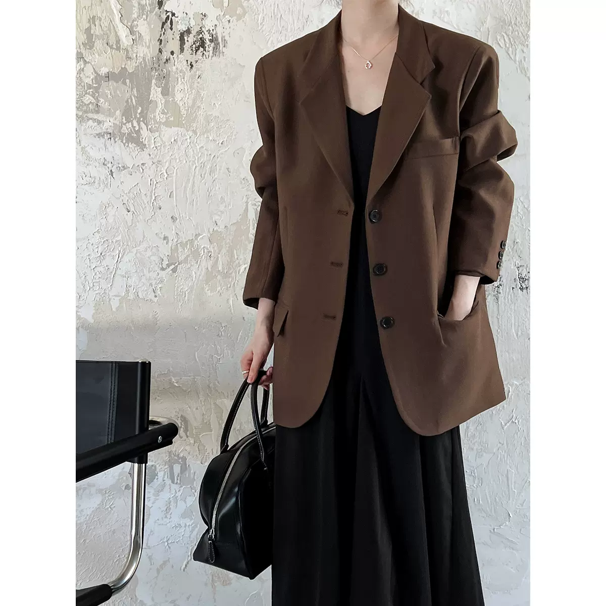 鹿西 韩版休闲长袖西装外套女2025春季新款ins高级感复古外套9683