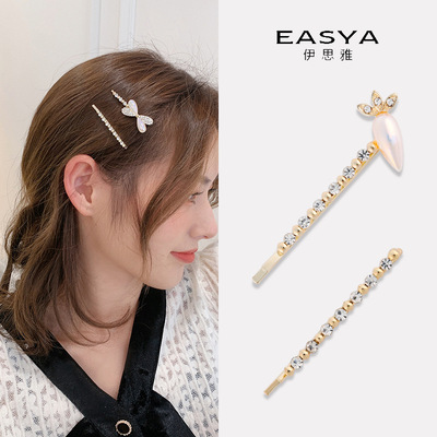 Symphony Dream Pearl Rhinestone bow Hairpin fashion Versatile Korean-style love Edge clamp Word folder Hairdressing