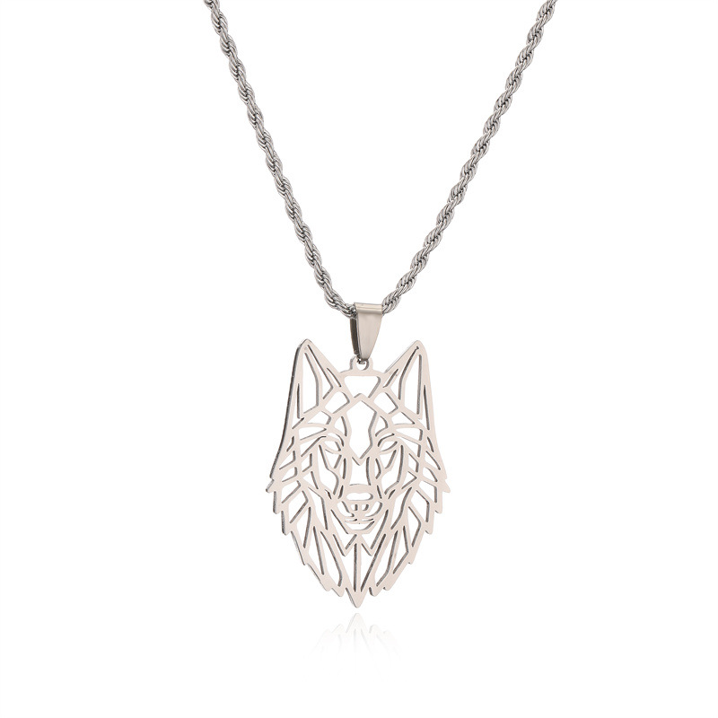 Creative Wolf Head Pendant Necklace In Stainless Steel For Men_voghion.com