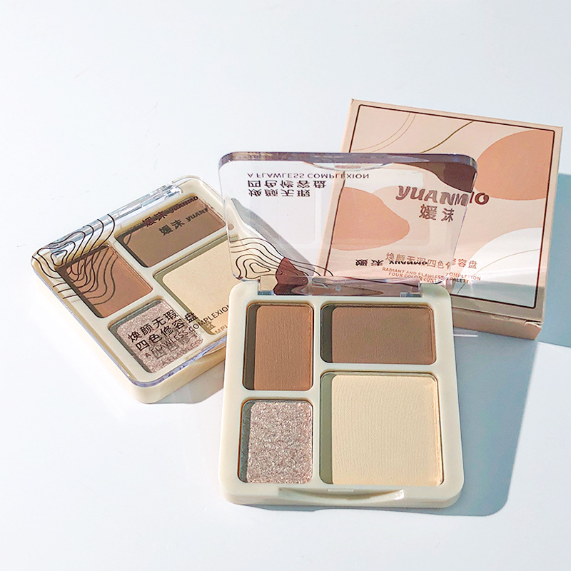 Yuanmo Rejuvenating and Flawless Four-Color Contouring Palette Multi-Functional Matte Brightening Highlight Shadow Contouring All-In-One Palette