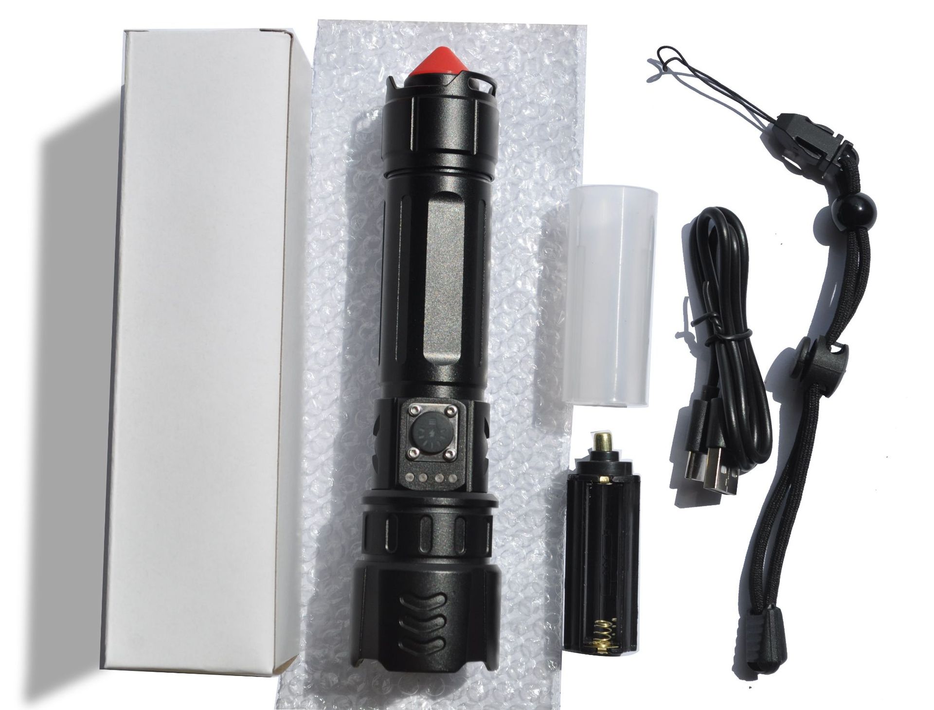 Transfronterizo XHP70 luz fuerte linterna táctica recargable al aire libre portátil zoom linterna láser blanco