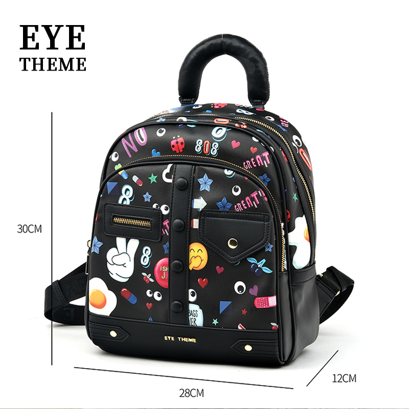 Mochila de transporte unisex bolso de transporte de almacenamiento estampado de dibujos animados tendencia PU2025 estudiante 2787 #