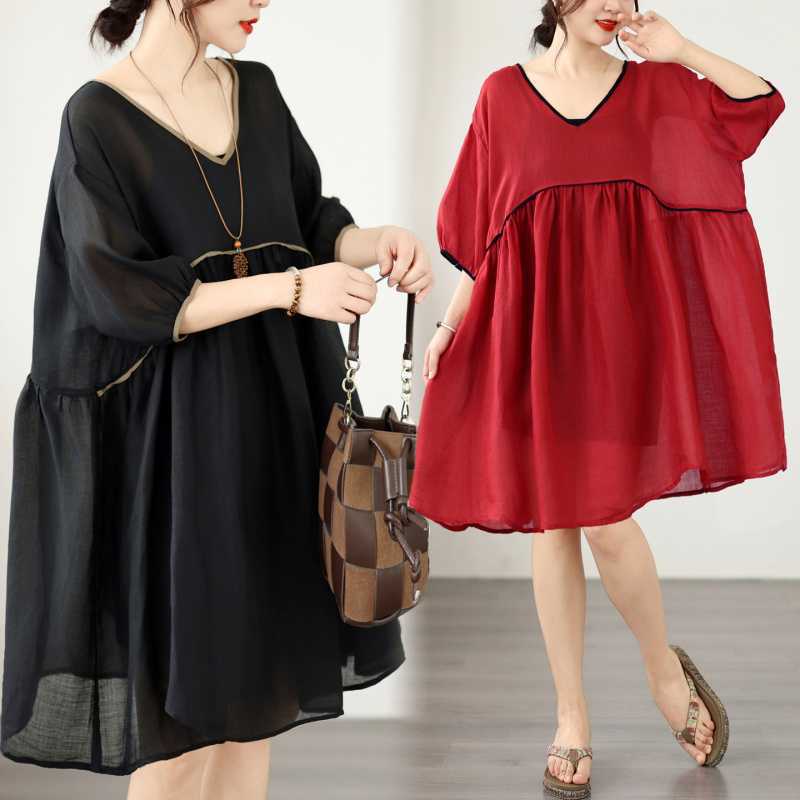 Summer retro solid color dress