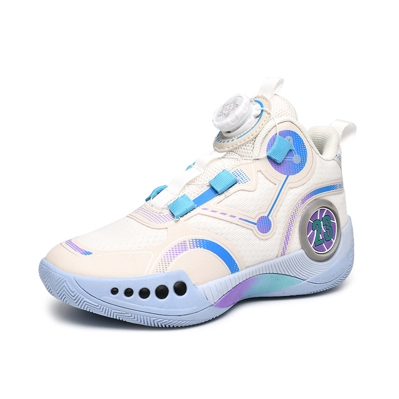 8050 Kidsren's Basketball Shoes Swivel Buckle Kidsren's Shoes Autumn and Winter Mid-Mesh Wear-Resistant Anti-Slip Boys' Primary School Sports Shoes