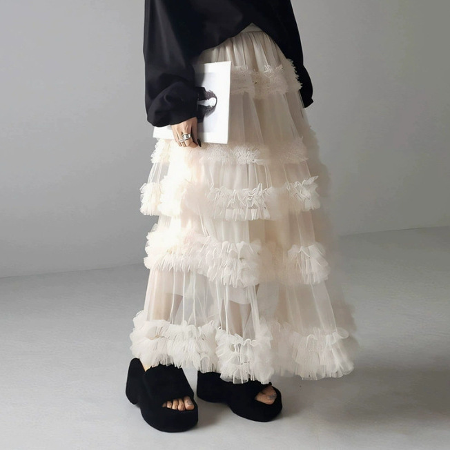 Carefully Selected Foreign Trade Spring and Summer Gauze Skirts, New Japanese-Style Long Skirts for Women, Anti-Exposure Three-Layer Handmade Spliced Mesh A-Line Skirts Carefully Selected Foreign Trade Spring and Summer Gauze Skirts, New Japanese-Style Long Skirts for Women, Anti-Exposure Three-Layer Handmade Spliced Mesh A-Line Skirts