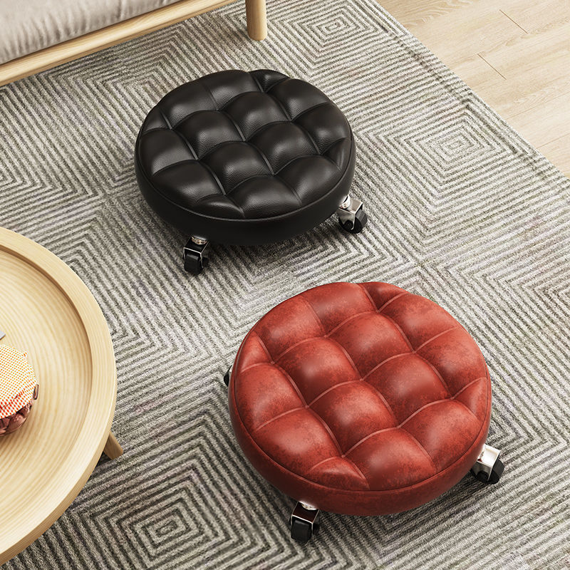 Small Wheeled Stool for Home Use, Seam-Sealing Chair with Swivel Wheels, Low Stool with Wheels for Cleaning Floors, Mobile Stool, Toddler Walking Aid, Round Stool