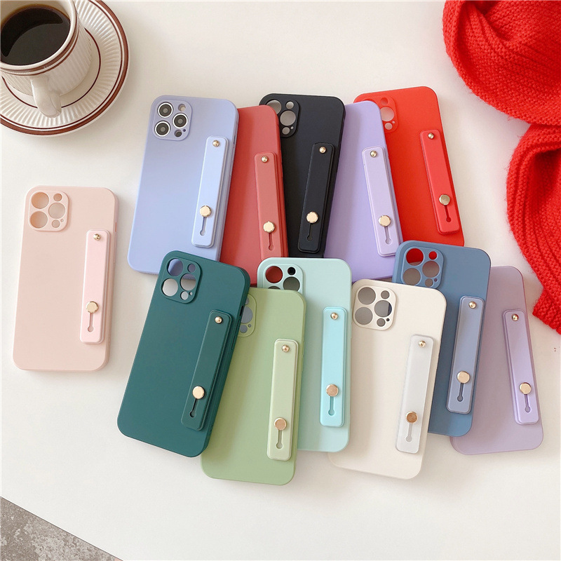17 Fashionable Solid Color Wristband 14Pro Max Compatible with Apple 15/Xr Full Camera Coverage Iphone13 Soft Case