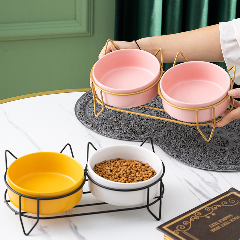 Cuenco de cerámica para mascotas cuenco de gato cuenco de perro cuenco de comida para gatos tazón de beber doble tazón antidetonante de gran diámetro fabricante de protección del cuello
