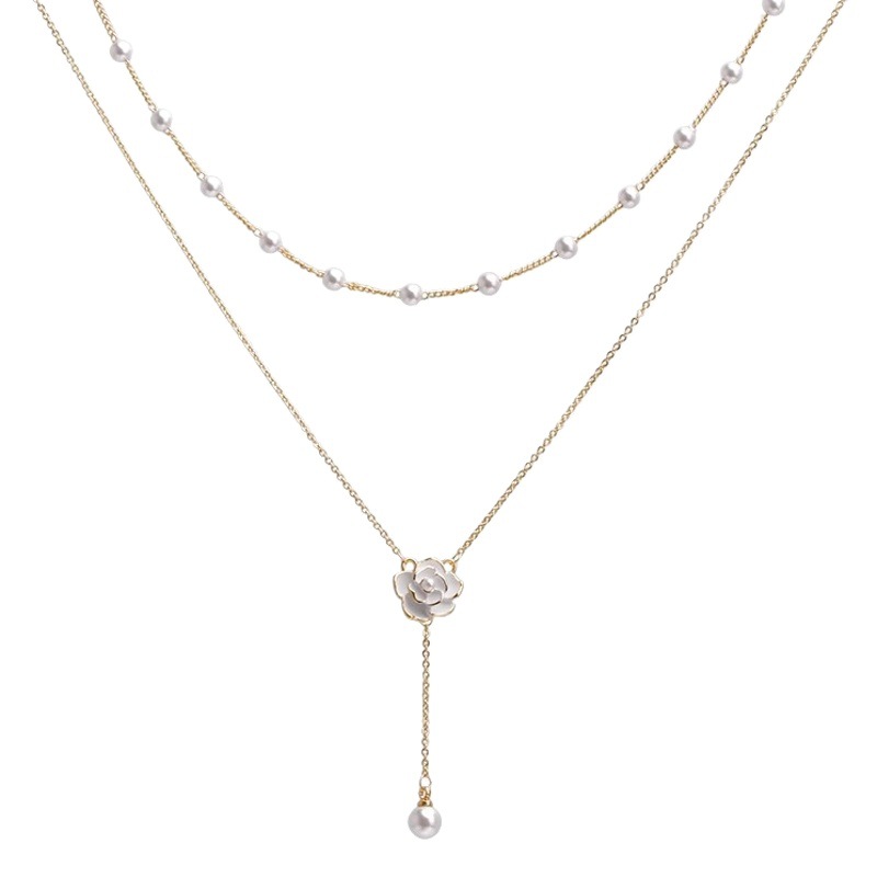 Corea del Sur ins estilo perla ZIRCON titanio collar de acero de las mujeres nicho de alto grado clavícula cadena joyería de hadas al por mayor