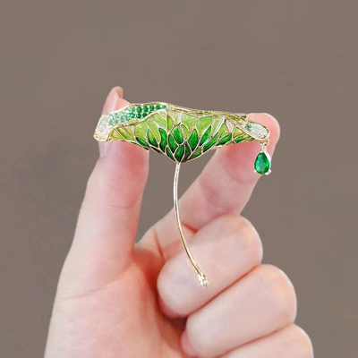 Enamel Classy Lotus Leaf Brooch, Classy Niche Corsage, Retro Pin, Classy Silk Scarf Buckle, Clothing Accessories Wholesale (Yaxa sancaqları) - x0236-lotus-leaf-brooch
