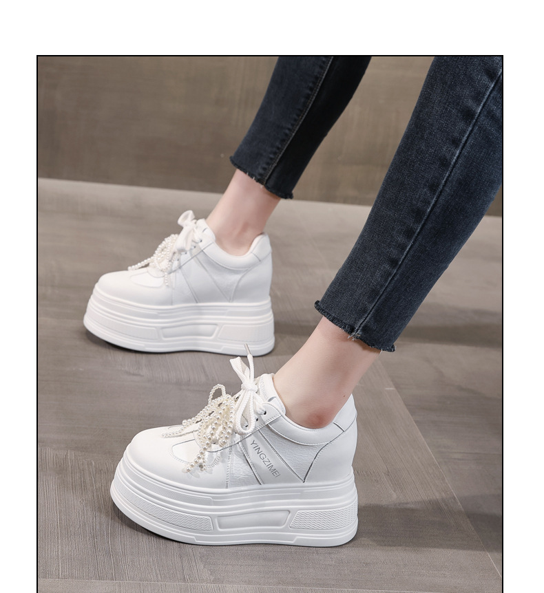 Giày sneaker nữ đế dày phối ngọc trai thời trang, độn cao bên trong — Màu xám trắng chi tiết 12