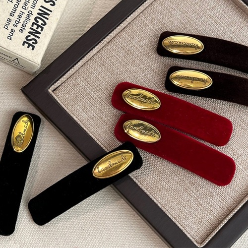 French retro gold label velvet hair clip one-word clip high-end side clip bangs clip simple temperament hair clip hair accessory