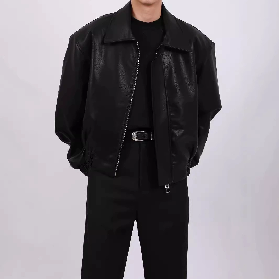 Осенний премиум-смысл PUPu кожаный лацканный пиджак мужской свободная корейская версия приливного бренда ins нетто-красный повседневный красивый короткий пиджак