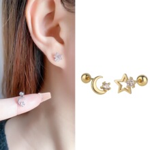 不对称星月耳骨钉女秋冬新款创意镶钻耳钉