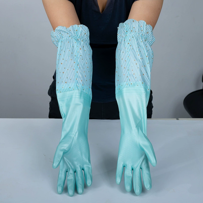 Manufacturers supply non-slip flocking kitchen multi-functional dishwashing, washing clothes, washing vegetables, plastic rubber housework gloves