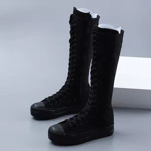 Высокие ботинки из холщовой ткани, боковая молния, массивная подошва, дышащие — чёрные/белые