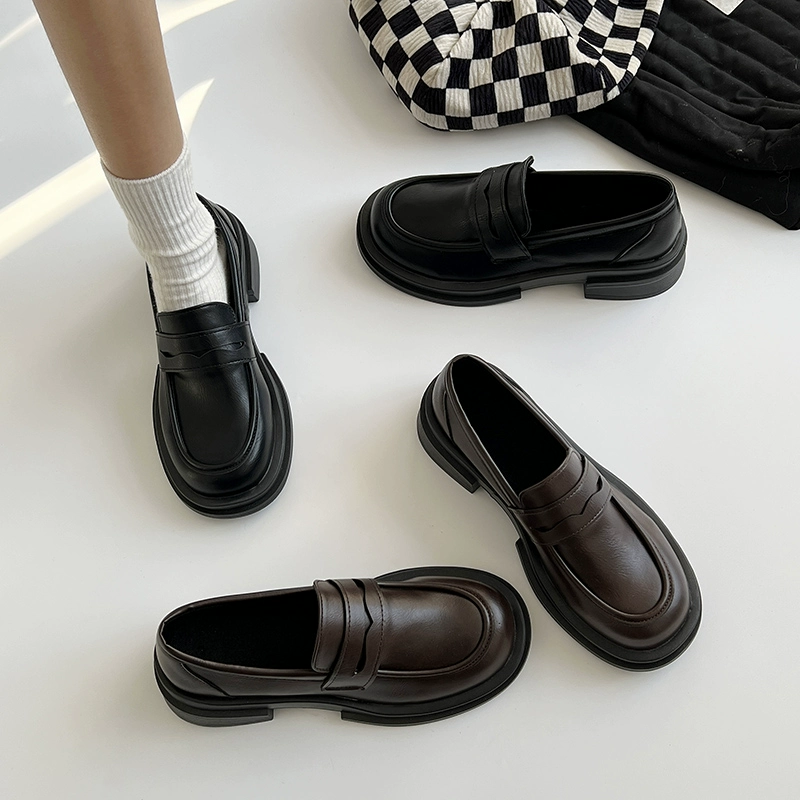 Маленькие кожаные туфли в японском стиле для женщин, новинка лета 2024, черные лоферы на толстой подошве в британском стиле, ретро JK, униформа на плоской подошве
