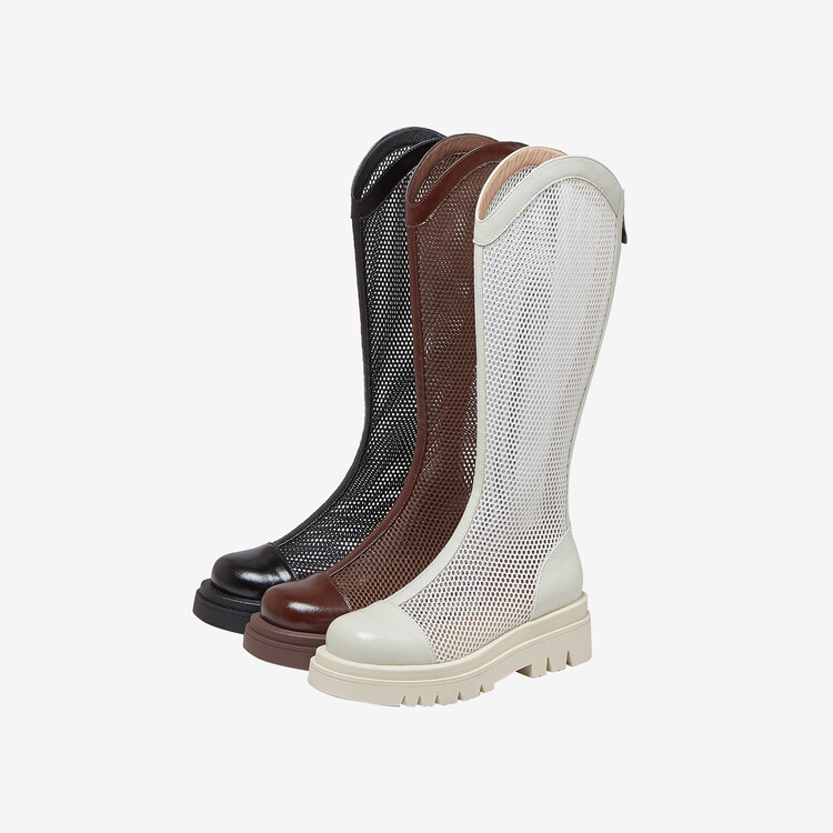 Boot nữ da lưới thoáng khí mùa hè, đế dày rỗng, ống rộng cho chân to — Màu nâu ống lớn, Màu đen cổ ống lớn, Ống nhỏ màu đen, Ống nhỏ màu be chi tiết 64