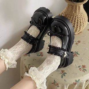 2025 New Summer Style Round Toe Bow Thick Heel Mary Jane Shoes for Women French Style with Skirt Thick Sole Small Leather Shoes for Women