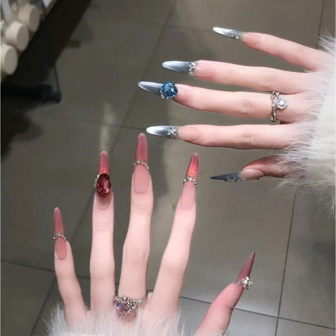 [Ojos de gato de dos colores] Estilo francés Ao Bing CP bicolor parpadeantes uñas de ojos de gato con temperamento y ambiente blanco puro hecho a mano