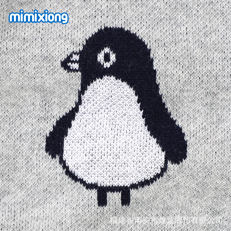 ins热卖春季新款企鹅提花婴幼儿长袖连体包屁哈衣