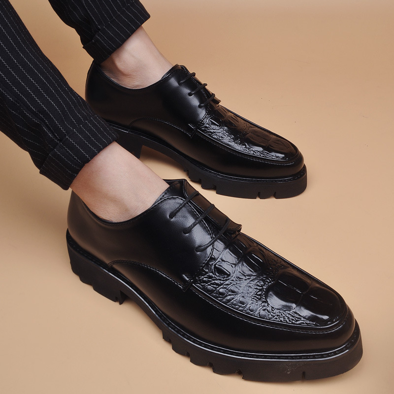 Men's Formal Leather Shoes Retro Style Thick Sole Height Increase_voghion.com