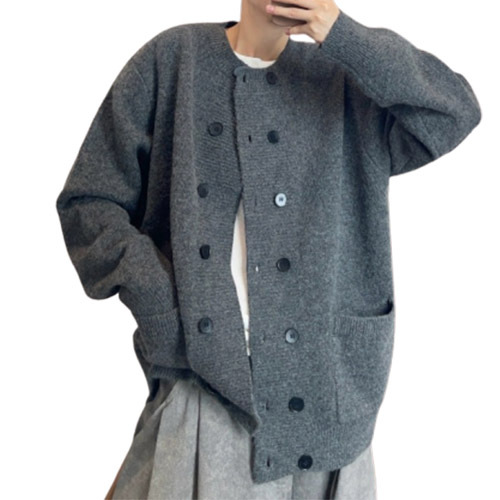 Explosiones transfronterizas de tamaño europeo de doble hebilla cardigan chaqueta suéter de punto hombre viejo viento otoño invierno fábrica al por mayor