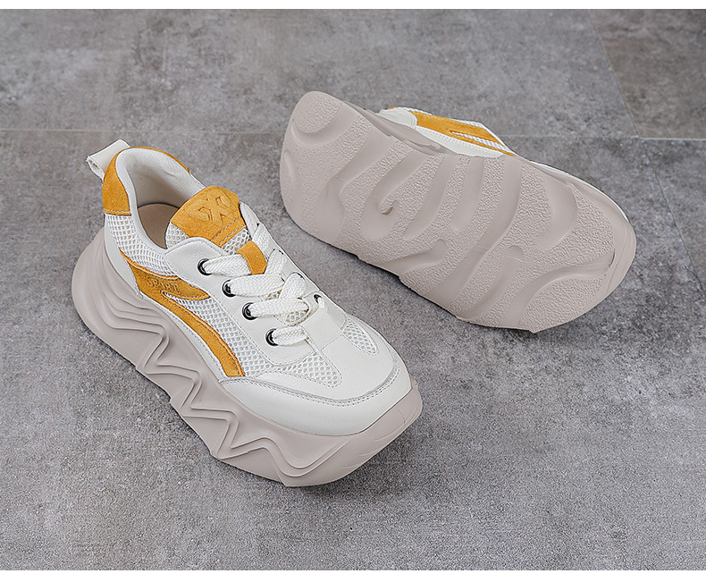 Giày sneaker chunky đế dày da bò cho nữ phối màu cổ điển — Màu đen chi tiết 13