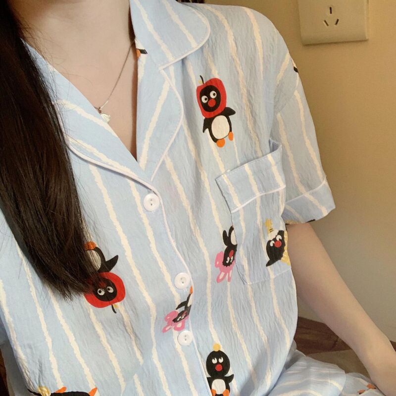 2024 New Sweet Cute Printed Pajamas Women's Cartoon Striped Short Sleeve suit Comfortable Outer Wear Home Clothes 2024 New Sweet Cute Printed Pajamas Women's Cartoon Striped Short Sleeve suit Comfortable Outer Wear Home Clothes