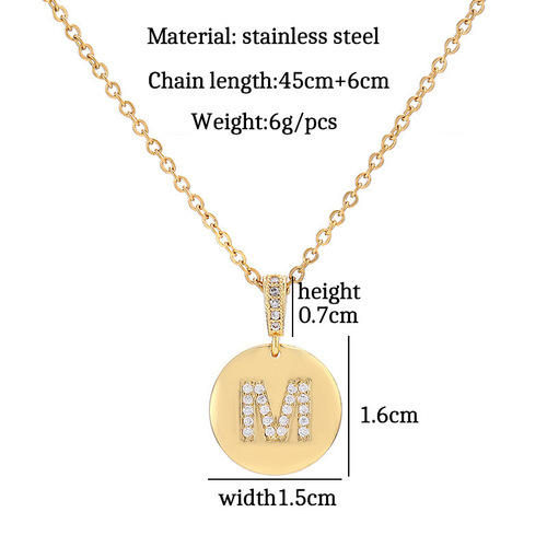 Letter Necklace Western and Eastern Fashion English Letter Pendant Copper Inlaid Zirconia Small Round Plate Knitwear Chain Women Light Luxury Collarbone Chain