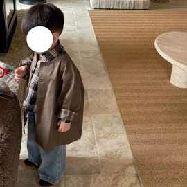 男童三件套2025新款儿童春秋季百搭风衣外套女童休闲衬衫牛仔套装