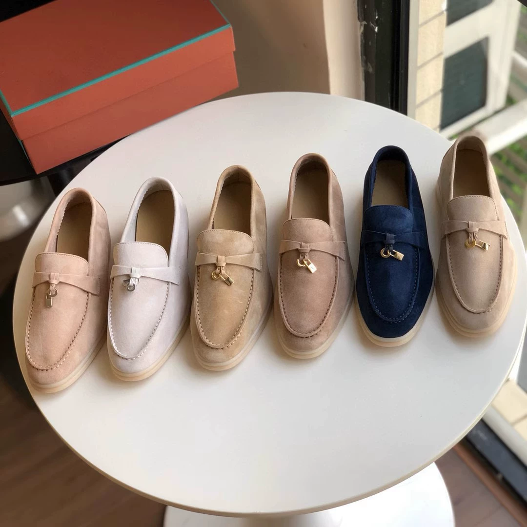 Безстандартная обувь LP Lefu женская кожа один педаль повседневные одиночные туфли замшевая бобовая обувь плоская английская плоская подошва удобная