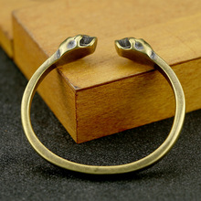 欧美韩设计个性时尚双骷髅头开口黄铜手镯手环古铜实心做旧款配饰