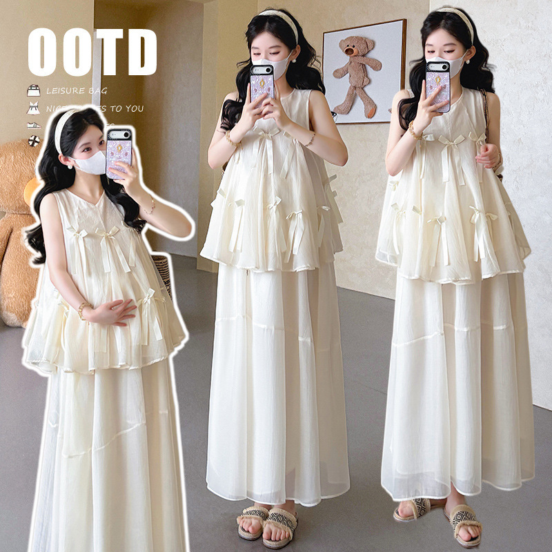 Real Shot of 2026 Stylish Summer New Sleeveless Design Bowknot Top + Skirt Two-Piece Maternity Outfit Real Shot of 2026 Stylish Summer New Sleeveless Design Bowknot Top + Skirt Two-Piece Maternity Outfit