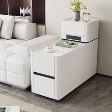 奶油风实木沙发边柜简约现代侧边柜客厅落地岩板边几皮质轻奢角几