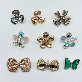 韩版diy珍珠花盘带扣蝴蝶结合金配件外套开衫饰品扣材料厂家直供