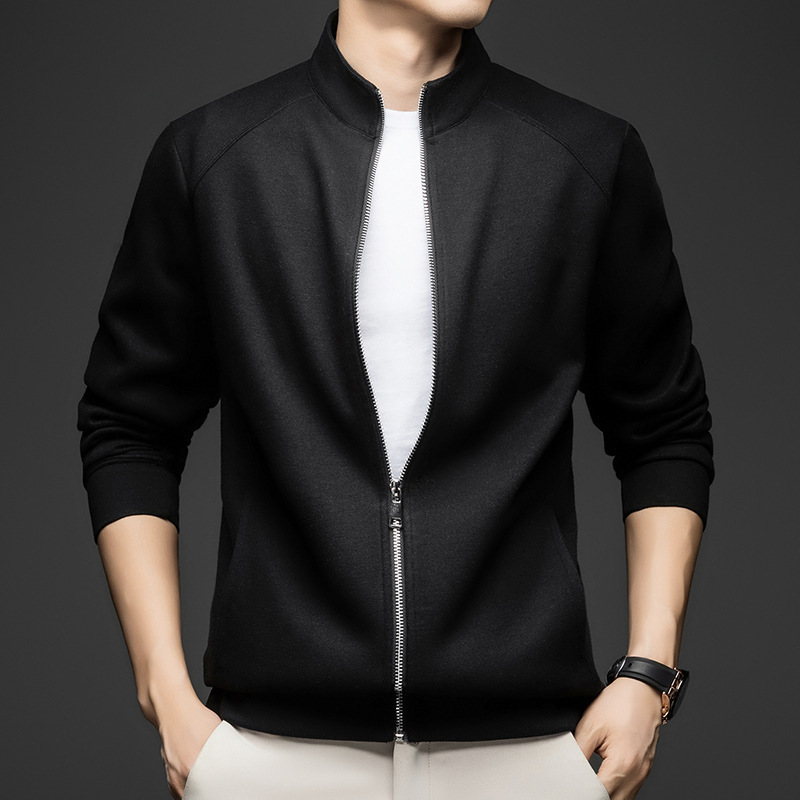 Wool-Blend Jacket for Men, Spring and Autumn, Solid Color, Versatile, Casual Fashion Jacket for Young and Middle-Aged Men, Knitted Top, Men's Trendy Clothing
