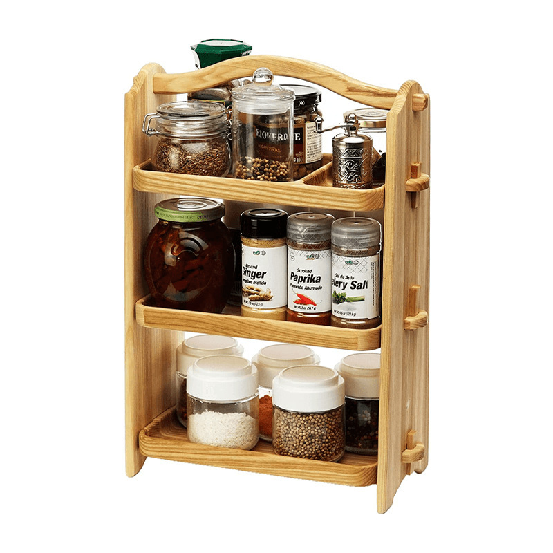 Ash wood storage and organization spice rack multi-purpose three-layer solid wood tray spice rack portable outdoor detachable