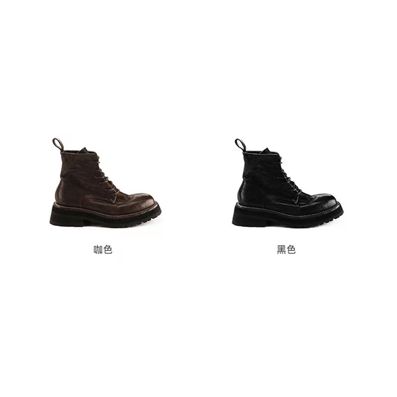 Uva mamá mismo estilo otoño e invierno nuevas botas cortas lavadas encogen cuero de caballo punta redonda estilo británico con cordones de fondo grueso Martin botas para mujeres