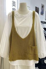 复古灰色叠穿针织吊带背心女夏季宽松慵懒风无袖马甲v领上衣外穿