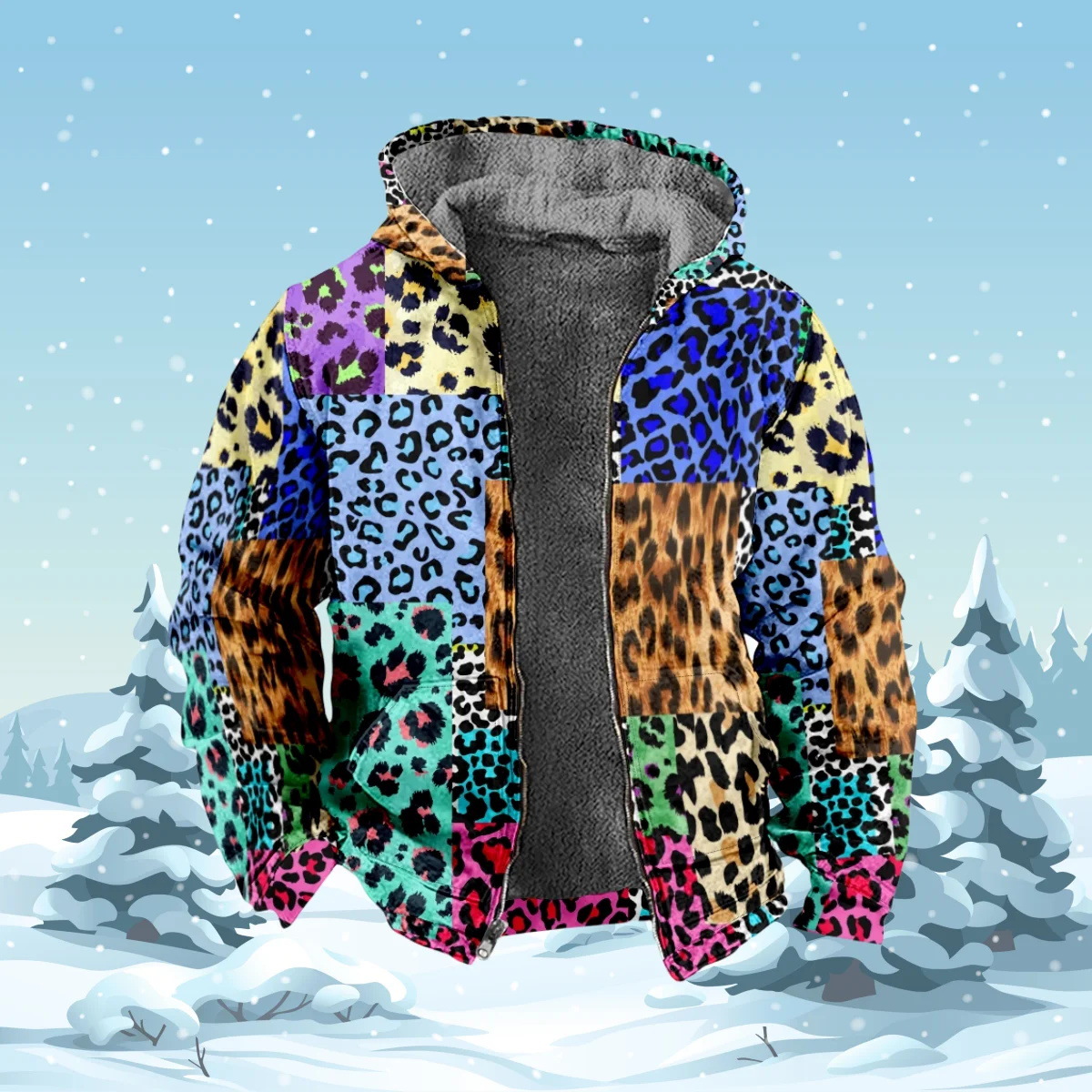 Estilo personalizado otoño nuevo estampado de leopardo fresco estilo coreano moda chaqueta de manga larga con cremallera con capucha MF12