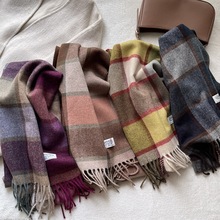 小方格拼色葡萄紫！重磅加厚纯羊毛格子围巾女冬季英伦风经典百搭